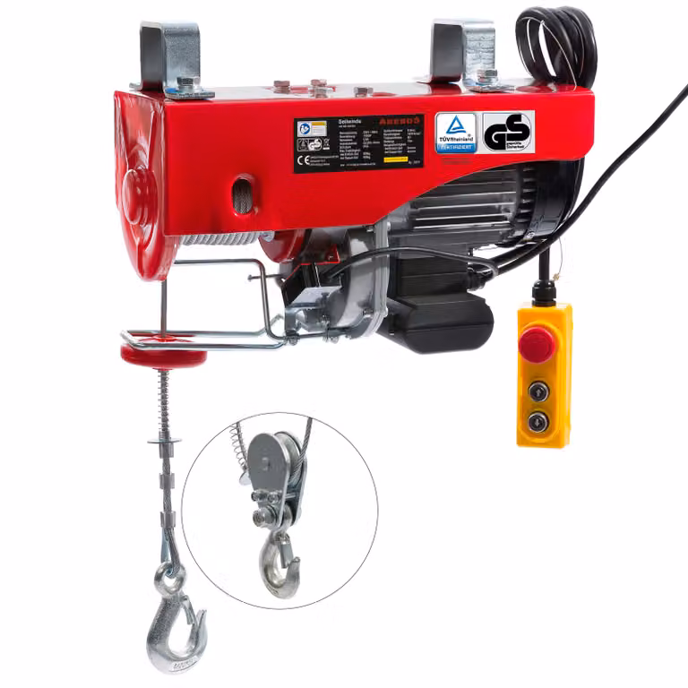 AREBOS Argano a fune 230 V 1000 W, capacità di carico 500-1000 kg, telecomando rosso