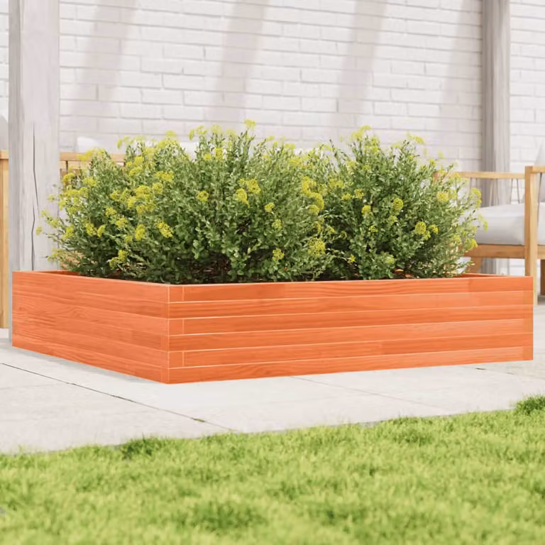 Fioriera da giardino vidaXL in legno di pino massello, colore marrone e arancione, L 110 x P 110 x H 23 cm