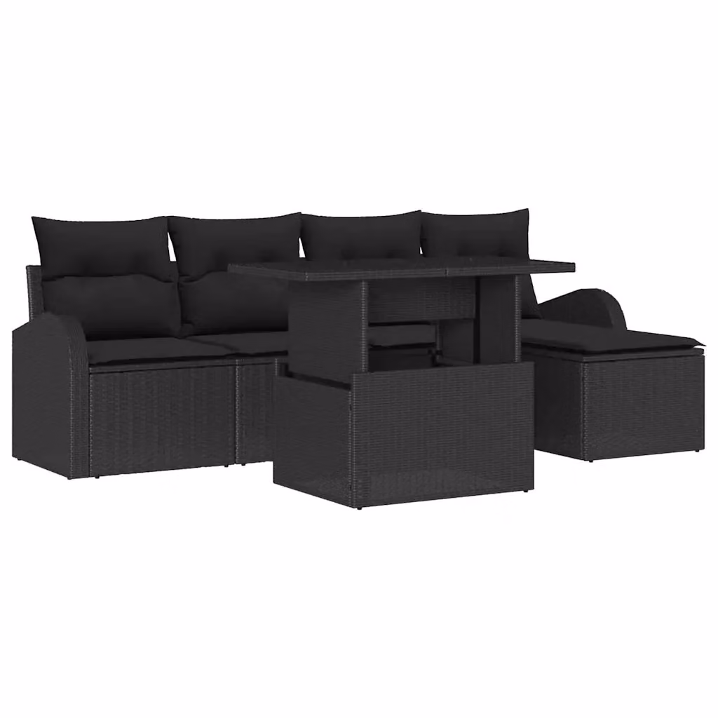 Set Divano da Giardino vidaXL 6 Pezzi a Forma di L con Cuscini Nero – 2