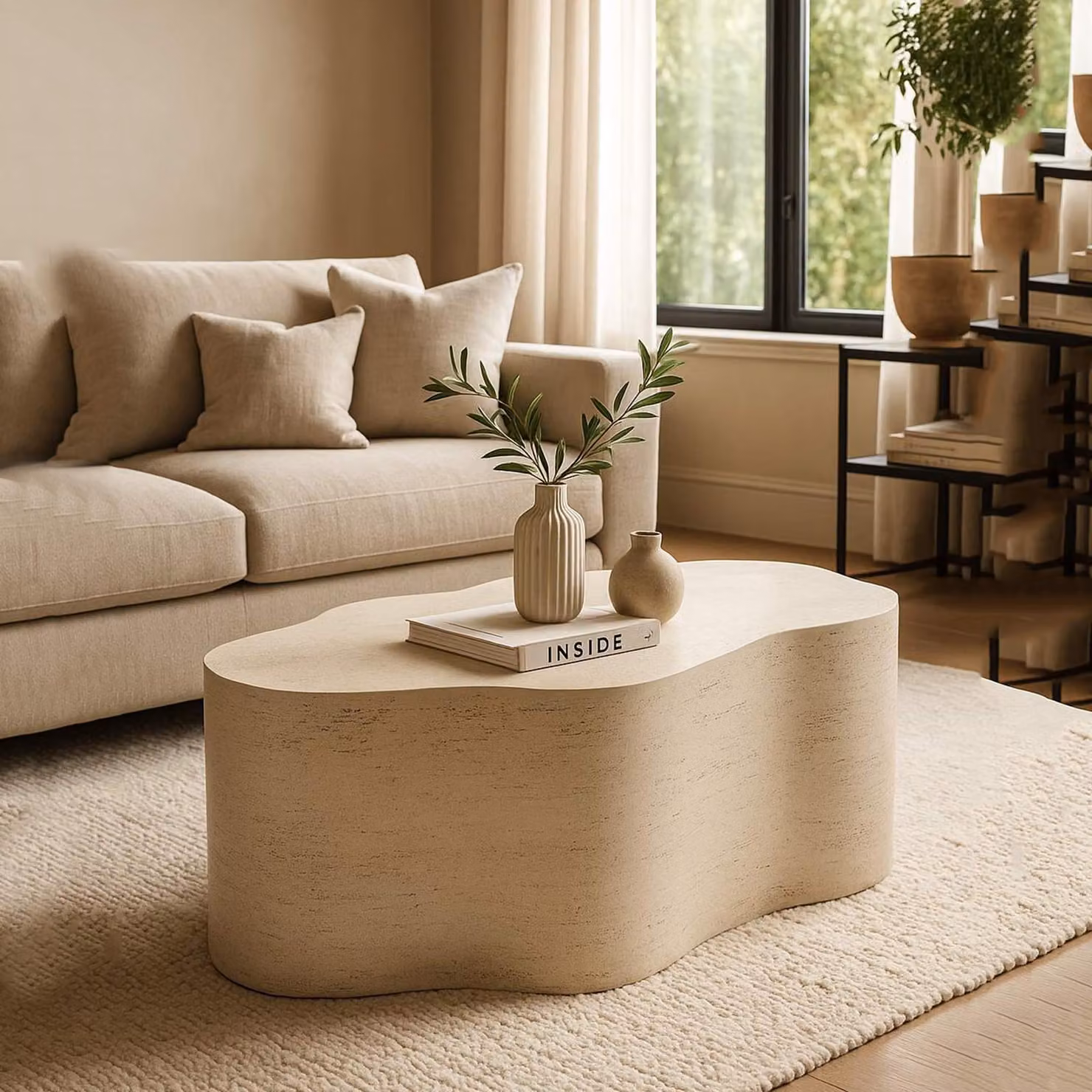 Sefrou - Tavolino da Salotto, 62x48x100h cm Bianco Crema