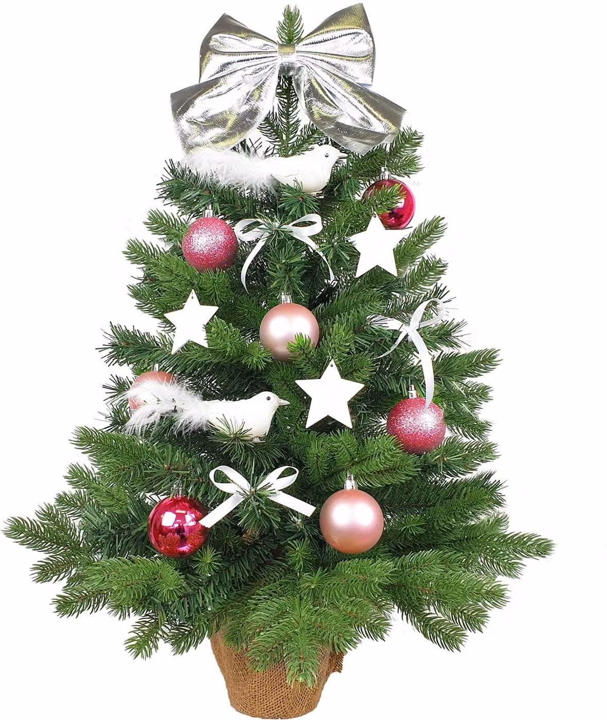 Albero di Natale artificiale decorato CANTO NATALIZIO ROSA 60 cm con illuminazione a LED IN VASO