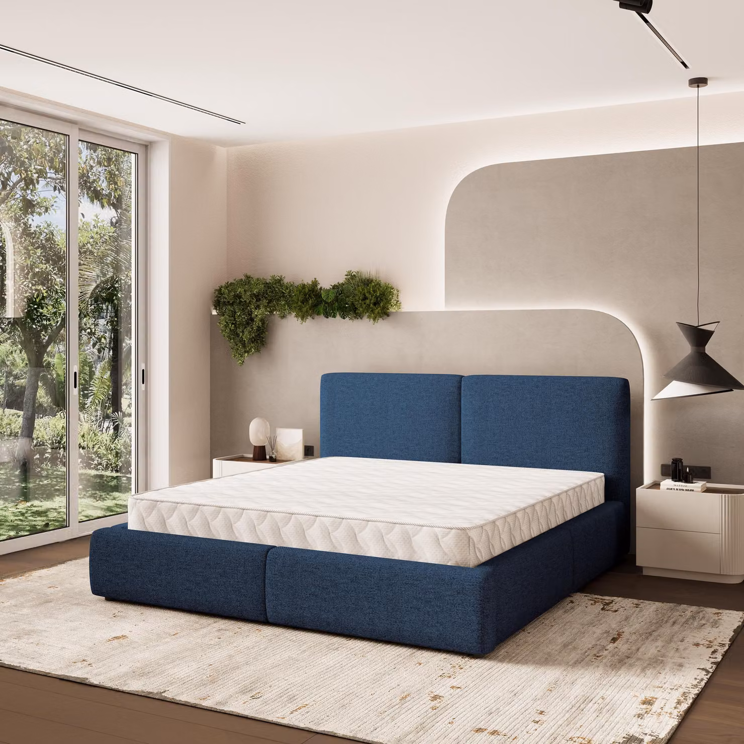 Letto imbottito Masseno FELURO NV 120x200 cm, letto imbottito con cassetti - Blu, NEVE 77