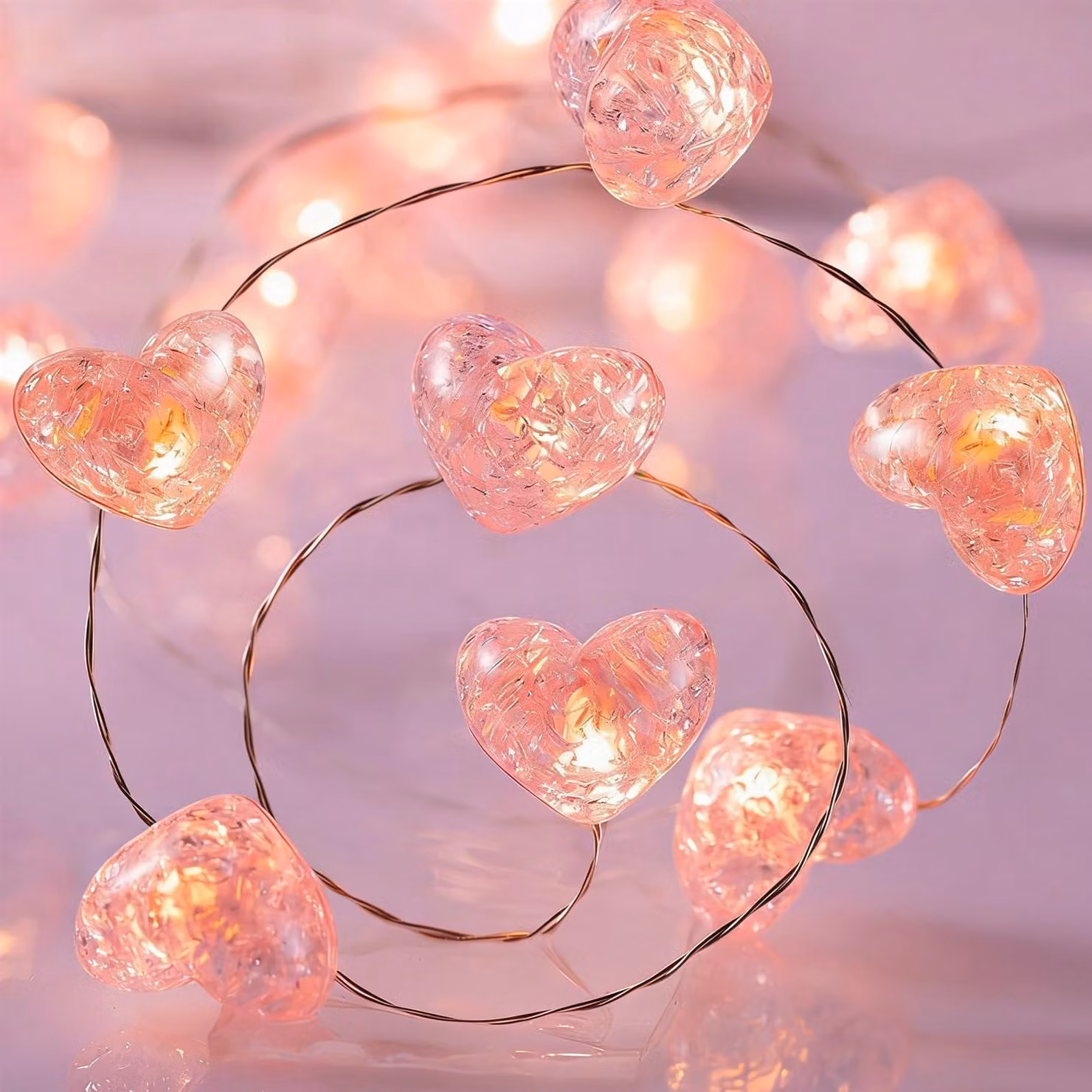 Catena luminosa a forma di cuore, 2 metri, 20 LED, luce bianco caldo, cristallo, alimentata a batteria