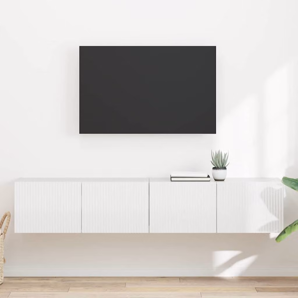 Set di 2 mobili TV da parete vidaXL in legno MDF bianco lucido, L/P/H: 78,5 x 30,0 x 29,5 cm