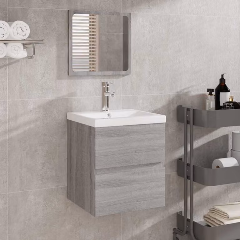 Mobile da bagno sospeso con specchio vidaXL in legno MDF grigio opaco L: 45,0 cm, P: 38,5 cm, H: 41,0 cm