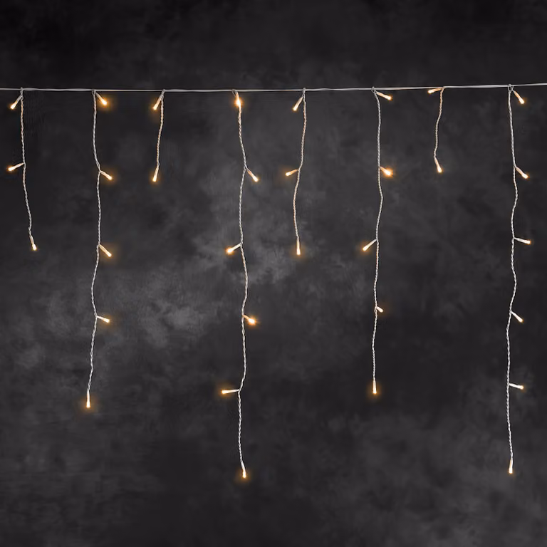Konstsmide - Barriera luminosa a LED per pioggia di ghiaccio, 96 diodi color ambra, trasformatore da 24V per esterni, cavo bianco - 2743-802