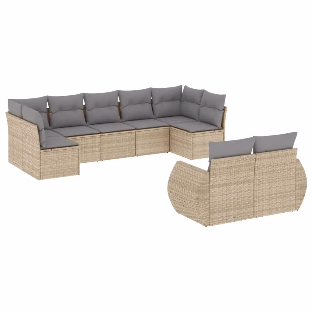 Set Divano da Giardino Moderno VIDAXL in Polyrattan con 9 Cuscini Beige – 2