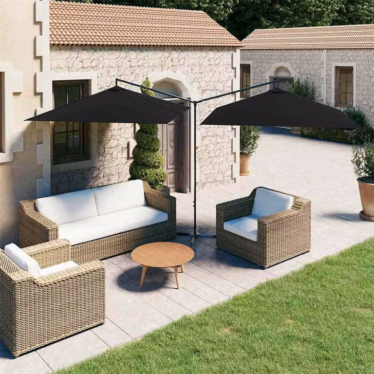 Ombrellone Doppio Cantilever vidaXL con Palo in Acciaio Nero e Tessuto in Poliestere 600 x 300 cm
