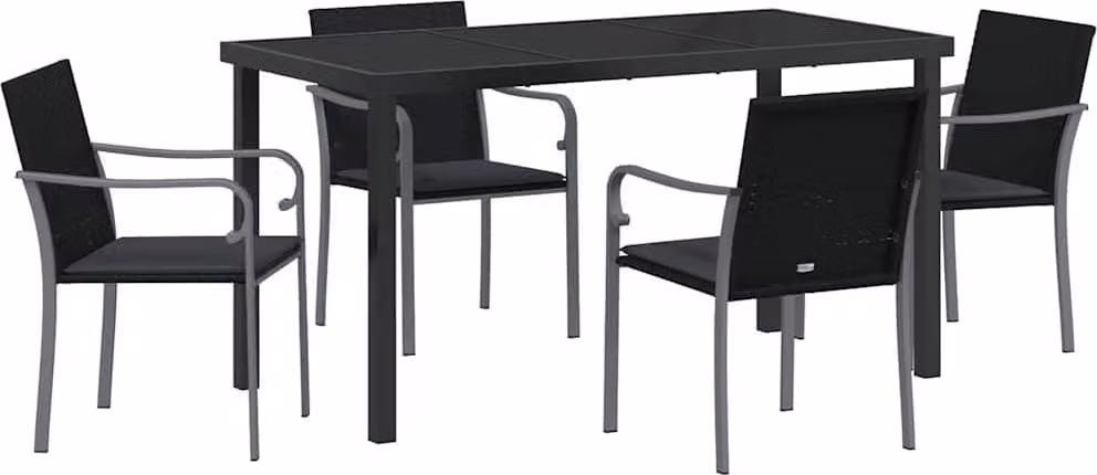 Set da Pranzo per Giardino 5 pcs Nero e Grigio Rattan in PE