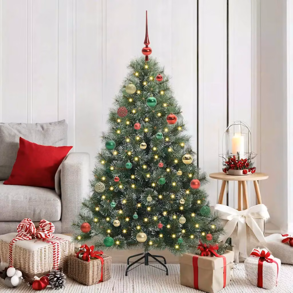 Albero di Natale artificiale moderno vidaXL verde con 150 LED luce bianca calda in PE e PVC