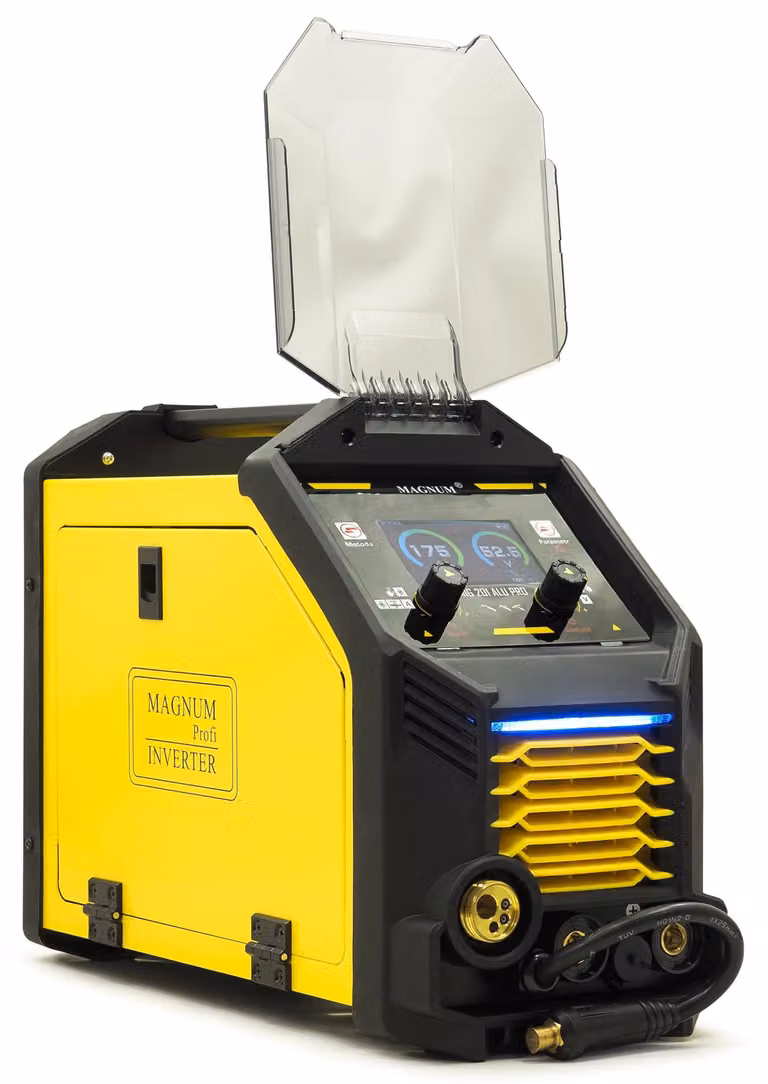 Saldatrice MIG a inverter, 230 V, tecnologia Pulse Synergic, potenza 200 A, per saldatura di metalli, multiprocesso, semiautomatica