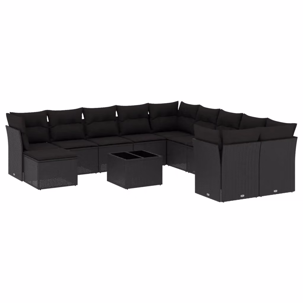 Set di Divani da Giardino VIDAXL a Forma di U in Polyrattan Nero con Cuscini, 12 Posti – 2