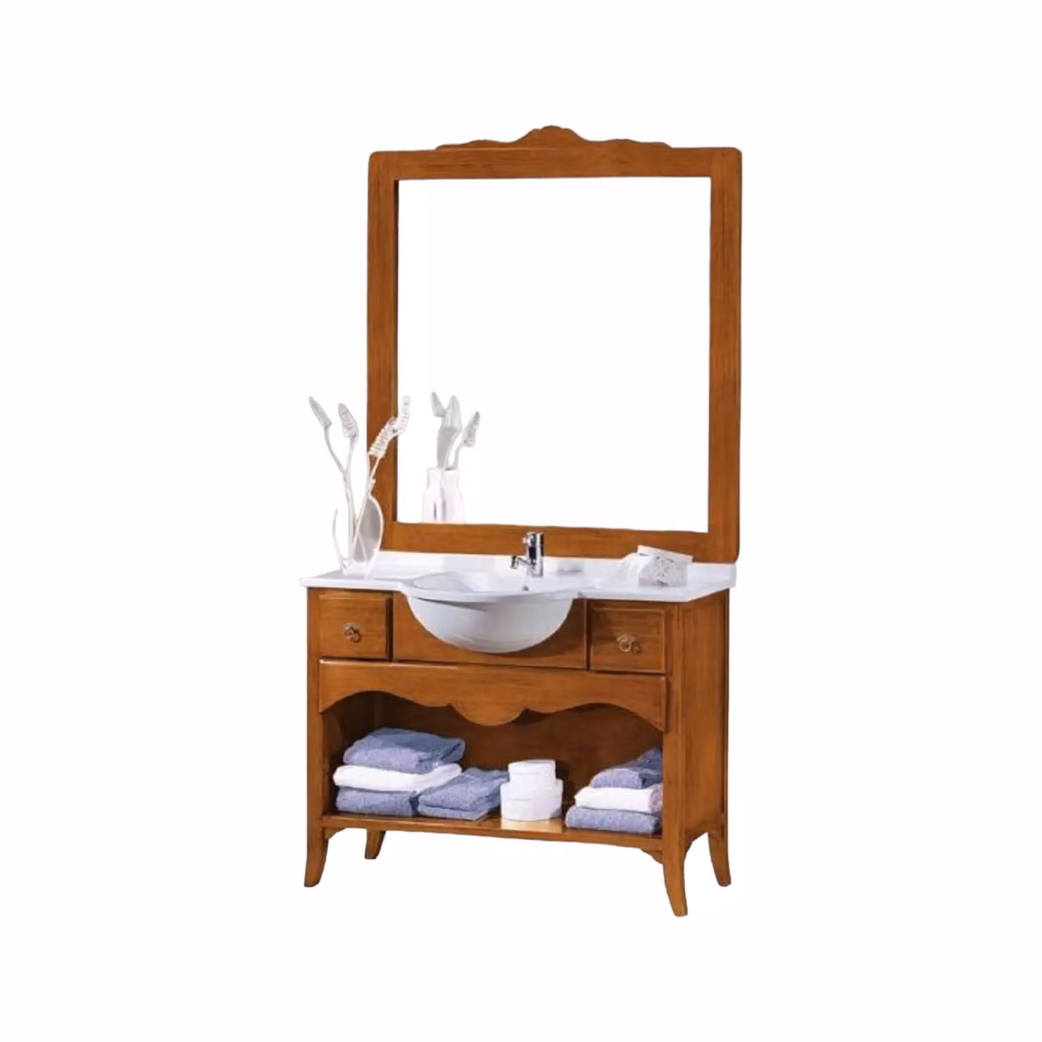 Mobile bagno Mobili 2G in legno grezzo con 2 cassetti, L: 108 cm, P: 70 cm, H: 80 cm – 2