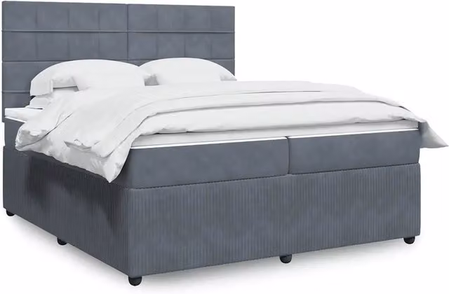 Letto a molle con materasso ibrido vidaXL in velluto grigio e bianco L/P: 200 x 200 cm – 1