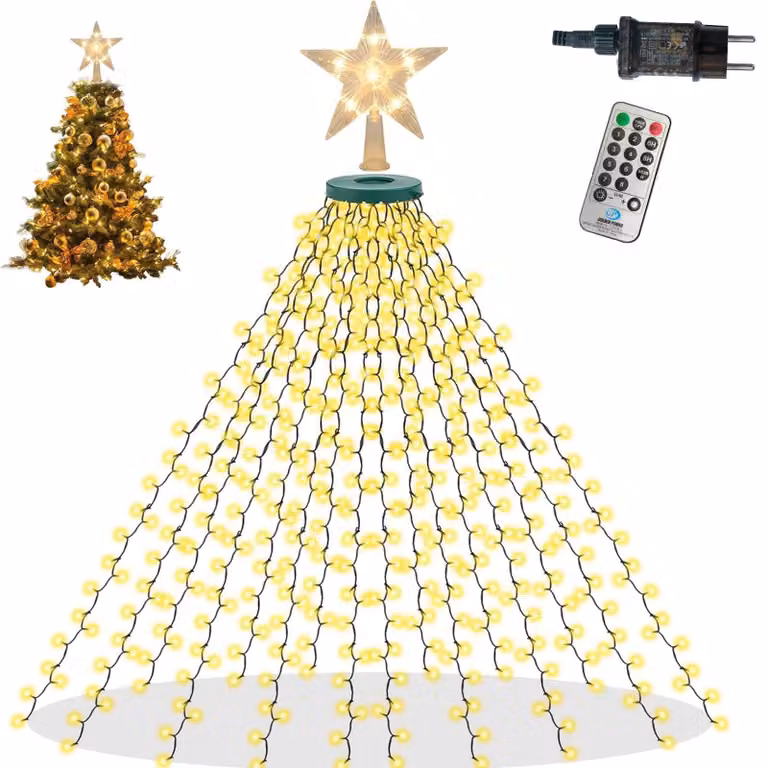 Albero di Natale con 350 LED, telecomando, luce bianco caldo, 2 metri