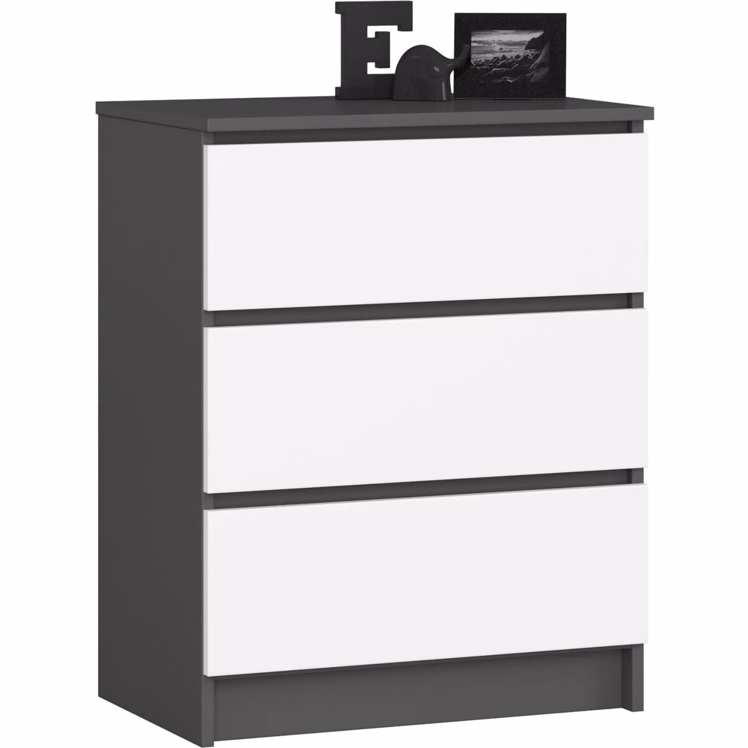 Comò Elegante KOMOD K60 con 3 Cassetti in Grigio Grafite e Bianco