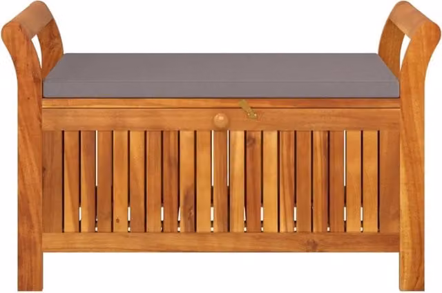 Panca da giardino con contenitore e cuscini Outsunny in legno di acacia marrone e grigio L: 91 cm