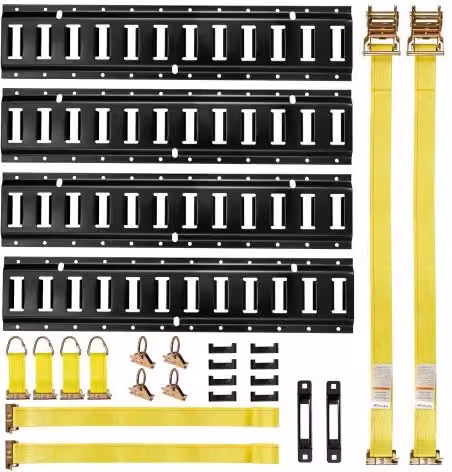 VEVOR Kit di 4 Binari di Ancoraggio E-track in Acciaio Nero per Fissaggio Carico, Garage, Motociclette, Furgoni e Rimorchi, Lunghezza: 61 cm
