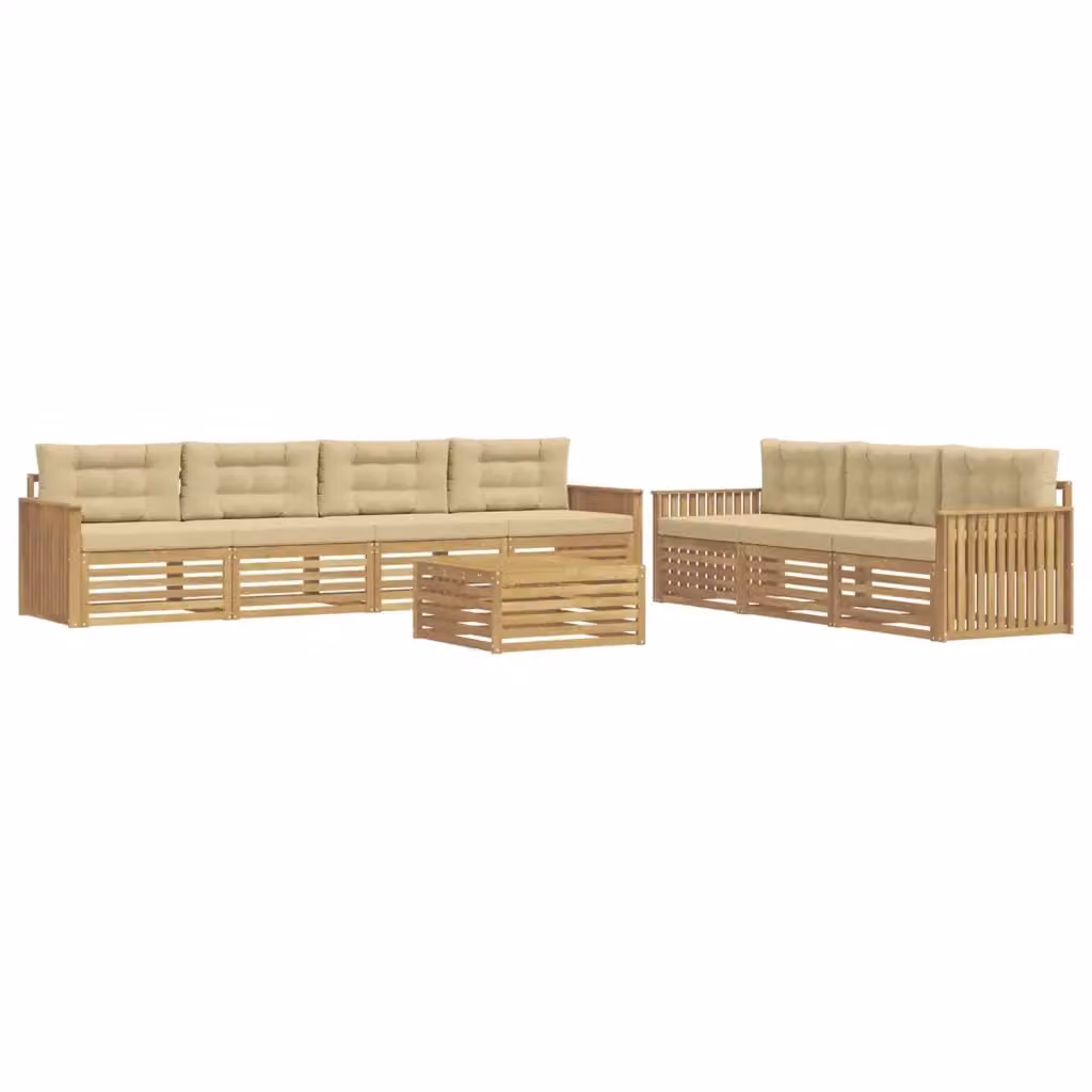 Set di mobili da giardino vidaXL composto da divano a 3 posti, poltrone e tavolino da caffè in legno di acacia trattato, colore bianco e beige – 2