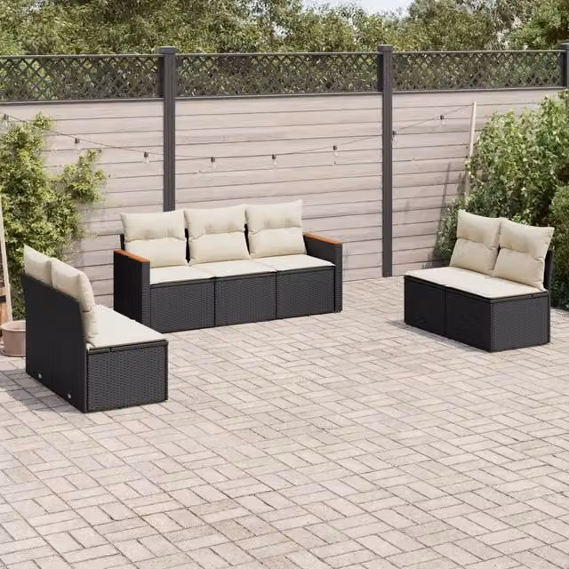 Set Divani da Giardino con Cuscini 7pz Nero Polyrattan 3258276