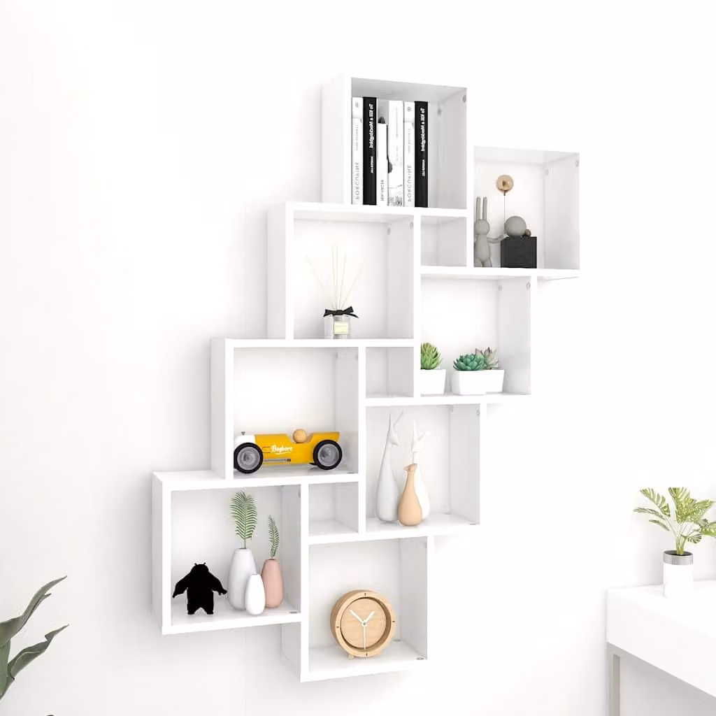 Mensola a parete a cubo vidaXL bianca in legno e MDF, design moderno, L 90 cm x P 15 cm x H 119 cm
