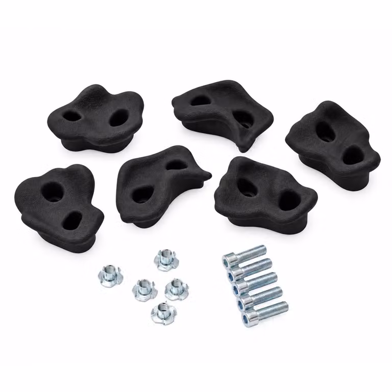 Set di 5 prese da arrampicata TRIBECCO con attacco - per pareti da arrampicata indoor e outdoor (nero)
