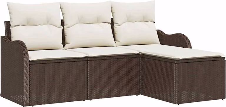 Set Divano da Giardino con cuscino 4 pcs Marrone Poly Rattan
