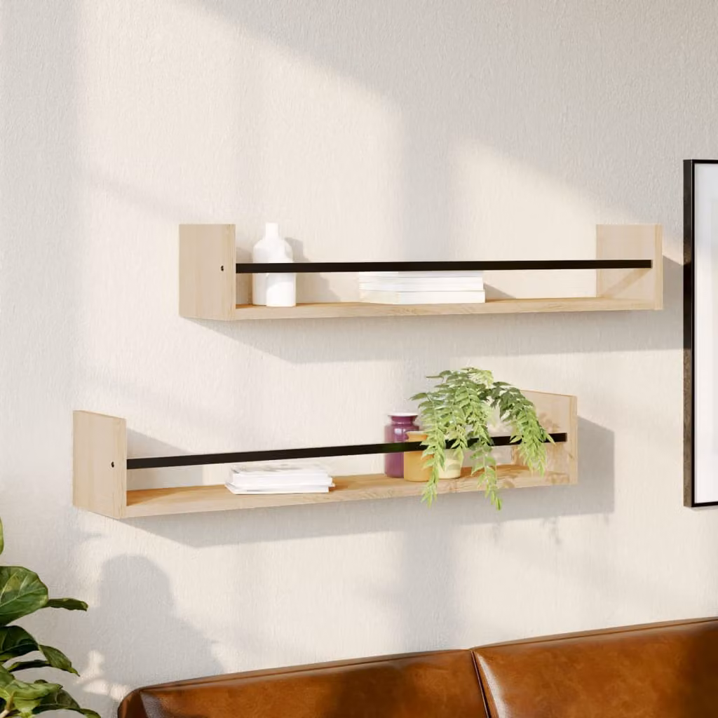 Set di 2 mensole a parete con aste vidaXL in Rovere Sonoma, L 80 cm x P 16 cm x H 14 cm