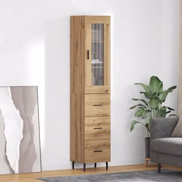 Credenza Buffet con Cassetto vidaXL in Rovere per Cucina e Sala da Pranzo, Marrone Opaco, L: 34,5 cm, P: 34 cm, H: 180 cm – 1