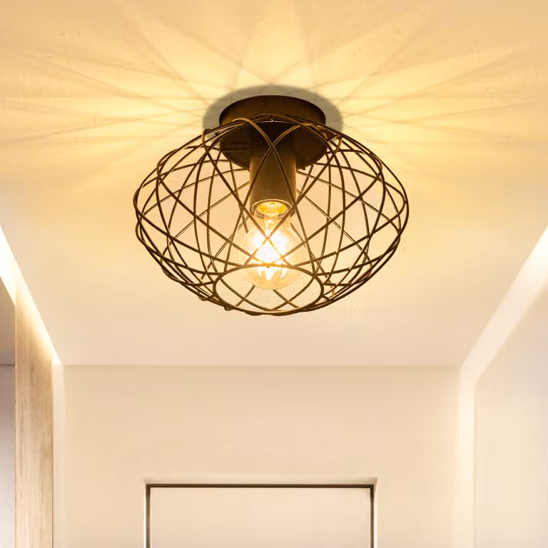 ZMH Faretto da soffitto Nero Lampada da corridoio 1 Fiamma da soffitto Piccole luci da soffitto Industriale Lampada da soggiorno retrò con attacco E27 Max.40W Lampada da cucina Ø 25cm
