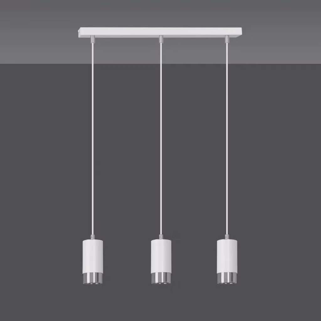 Lampadario a soffitto moderno Luceart-Classic con 3 luci a cilindro in acciaio inossidabile bianco e cromo – 2