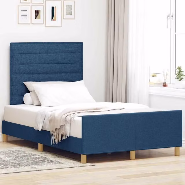Letto imbottito con testiera vidaXL in tessuto blu L 120 cm x P 200 cm x H 300 cm