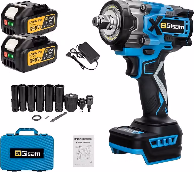 Avvitatore a percussione, coppia 900 N.M, motore brushless, 2 batterie, custodia in plastica