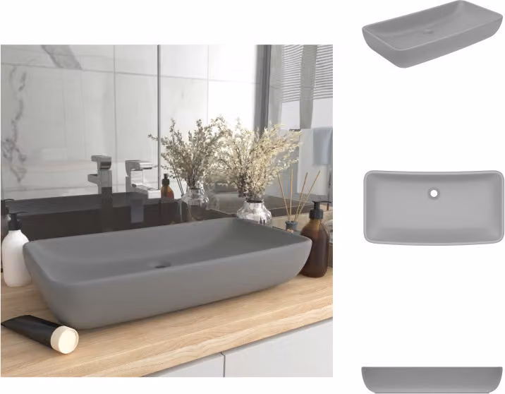 vidaXL Luxury lavabo rettangolare opaco grigio chiaro 71x38 cm in Vetroceramica - Lavabo bagno