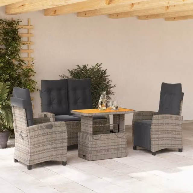 Set da Pranzo da Giardino 4 pz con Cuscini in Polyrattan Grigio 3277408