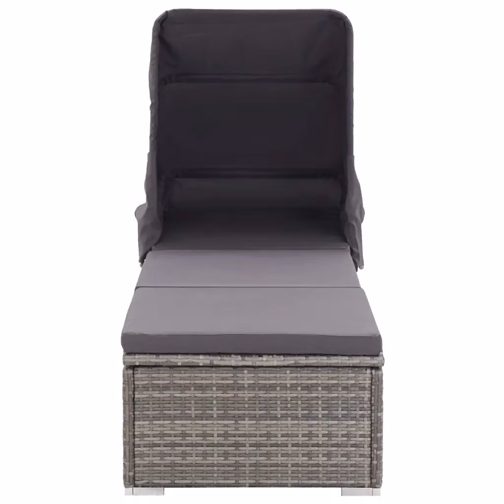Lettino prendisole vidaXL in polyrattan grigio con tettuccio regolabile e cuscino per esterno – 2