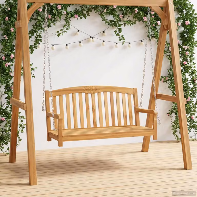 Panca a dondolo vidaXL in legno di teak solido color marrone, L 114 x P 61 x H 61,5 cm