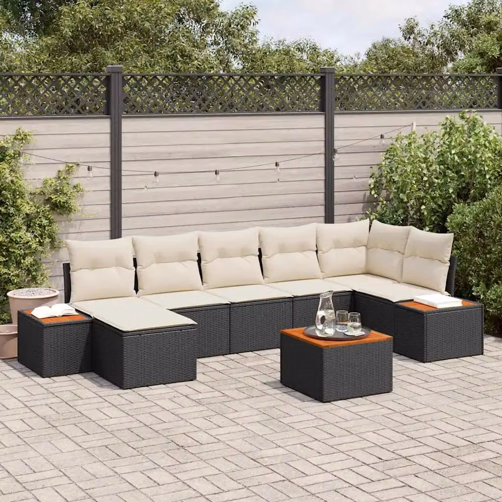 Set Divano da Giardino vidaXL 8 Pezzi con Cuscini Nero e Beige – 1