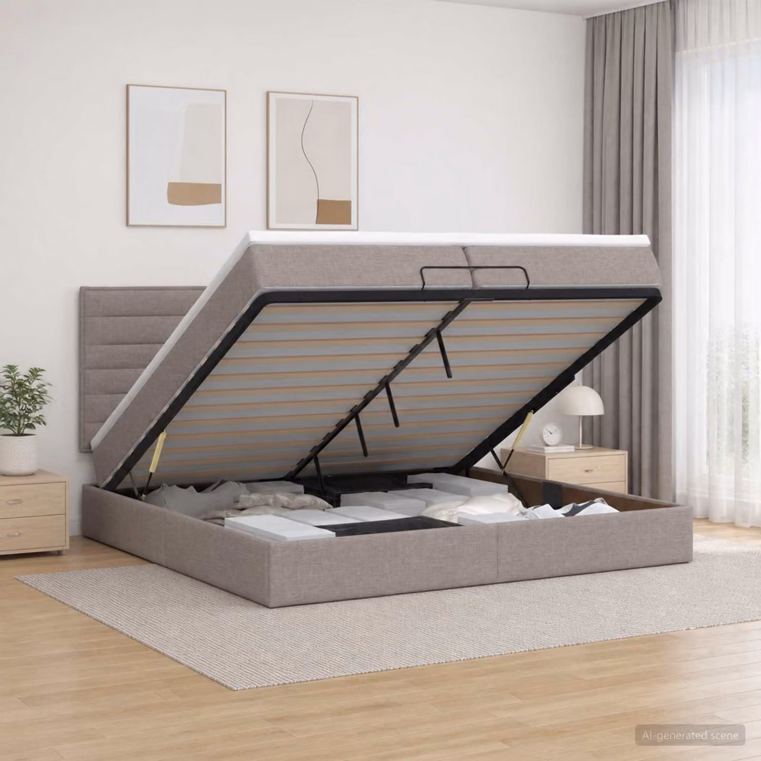 Letto Ottomano con Materasso e Illuminazione LED vidaXL in Tessuto, L/P/H: 200 x 200 x 88 cm