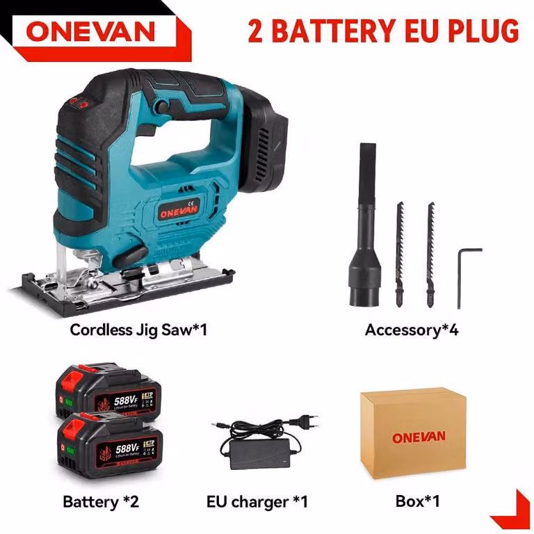 Seghetto alternativo elettrico - Senza fili, senza spazzole - 1000 W - 3500 giri/min - 2 batterie + caricabatterie UE - Verde chiaro