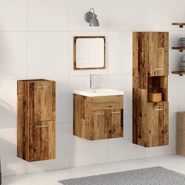 Set di mobili per il bagno vidaXL in legno e metallo marrone con design minimalista e montaggio a parete L: 90 cm, P: 38,5 cm, H: 46,35 cm