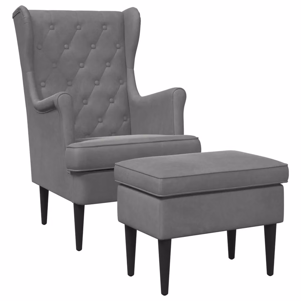 Set Poltrona con Ottoman vidaXL in Velluto Grigio per Soggiorno – 2