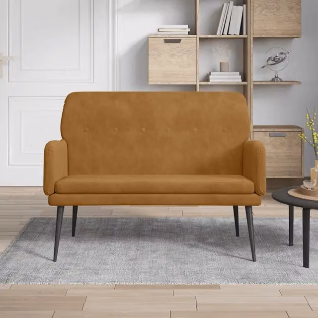Panca-Sgabello Design Mania in Velluto Marrone con Struttura in Metallo L/P/H: 108 x 79 x 79 cm