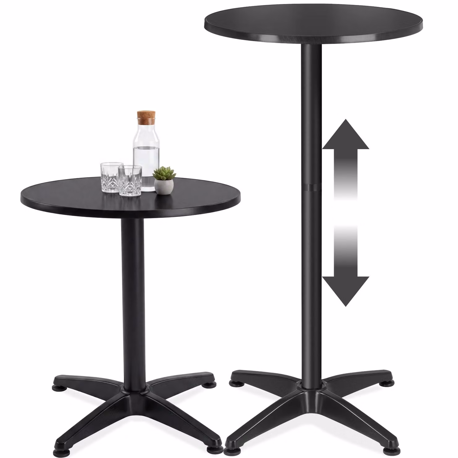 Tavolino da bistrot moderno TecTake GmbH in acciaio inossidabile e laminato MDF, regolabile in altezza, colore nero, Diametro: 60 cm – 1