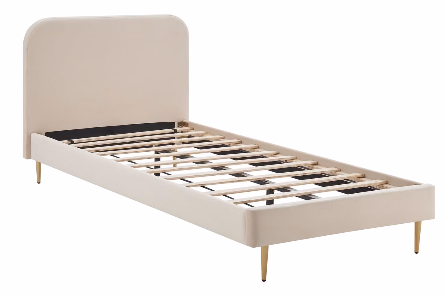 Letto imbottito con rivestimento in velluto beige 90x200 cm