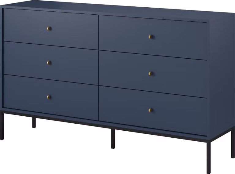 Masseno Comò MONDO 154 cm Credenza con 6 cassetti per soggiorno camera da letto Moderno 154x39x89 cm Blu / Blu