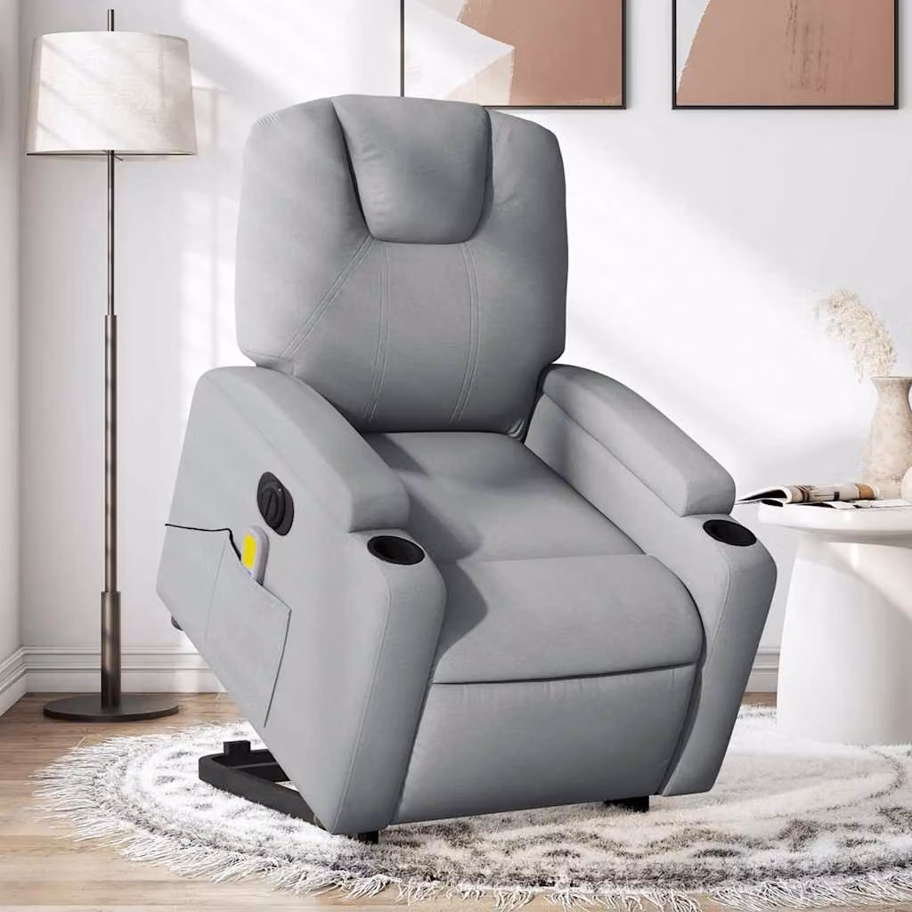 Poltrona Alzapersona Elettrica con Massaggio vidaXL Grigio con Braccioli e Rivestimento in Tessuto e Finta Pelle – 1