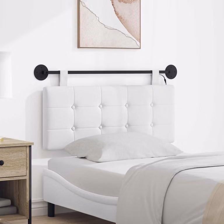 Testiera per letto sospesa vidaXL con luce LED integrata in tessuto bianco