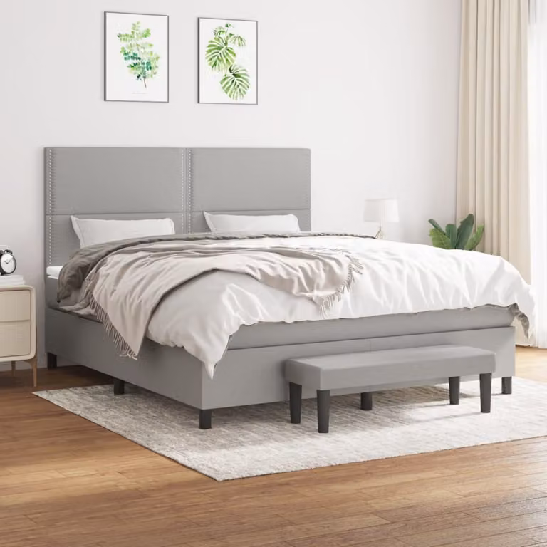 The Living Store Letto a molle con materasso grigio chiaro 180x200 cm in tessuto