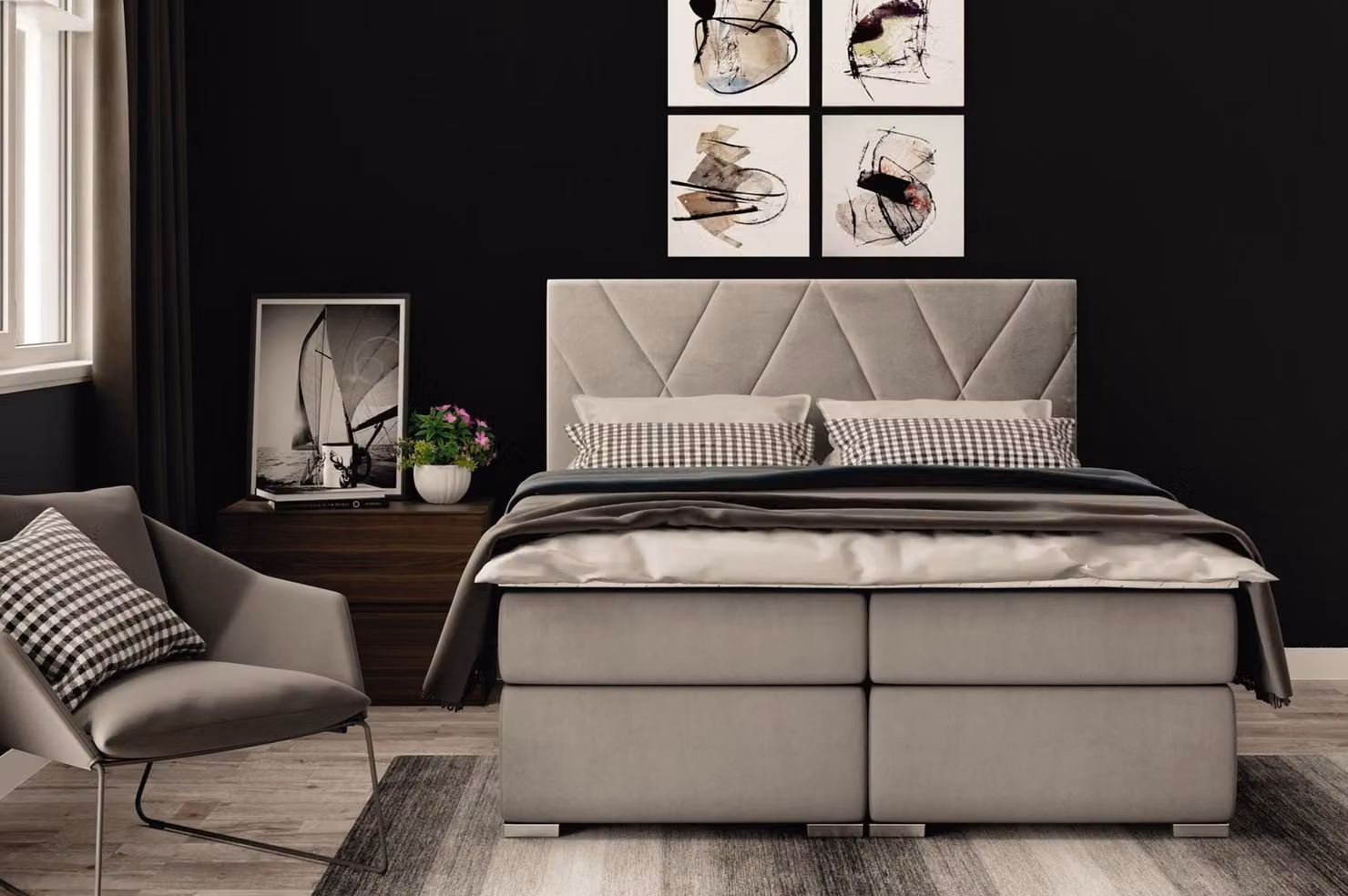 Chesterfield Schlafzimmer Boxspring Bett Doppel Betten Polster Kasten Funktion